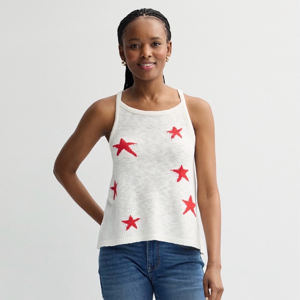 Star Knit Tank NWT white red sweater tank XL cookout fireworks *2 for 20*